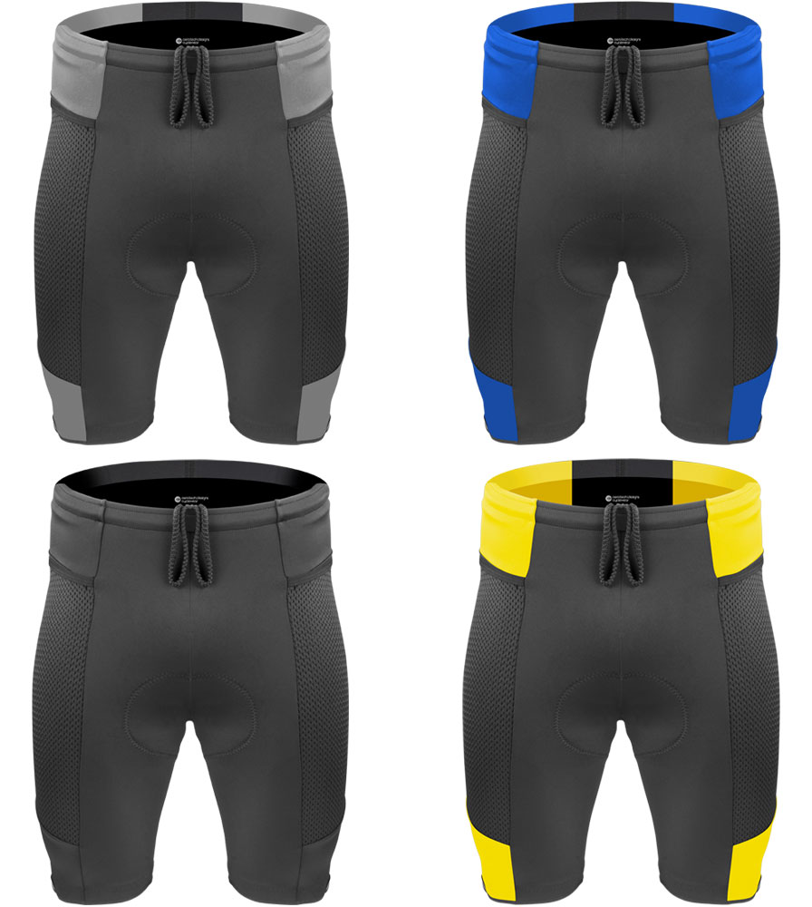 Mens Gel cycling shorts, bike shorts with side pockets Black on Yellow Mens Gel cycling shorts, bike shorts with side pockets Black on Yellow